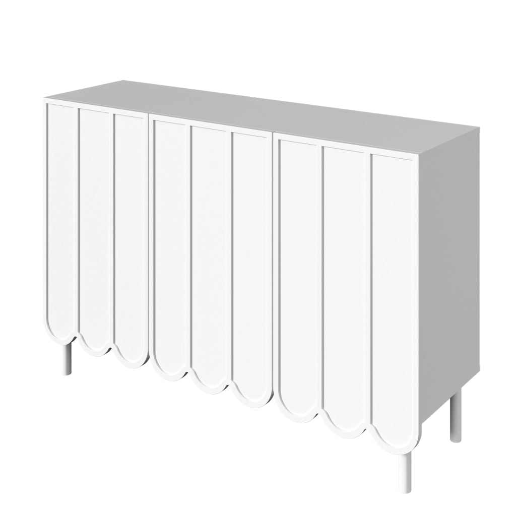 Credenza 120x35x80 cm con ante ondulate e ripiani regolabili in MDF bianco