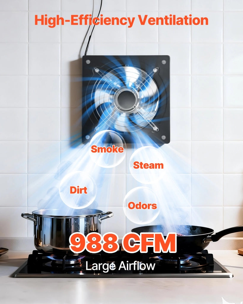 Ventilatore di Scarico a Parete HDB-250C da 254 mm 50W 988 CFM Estrattore d'Aria con Velocità Regolabile per Garage Soffitta e Officina