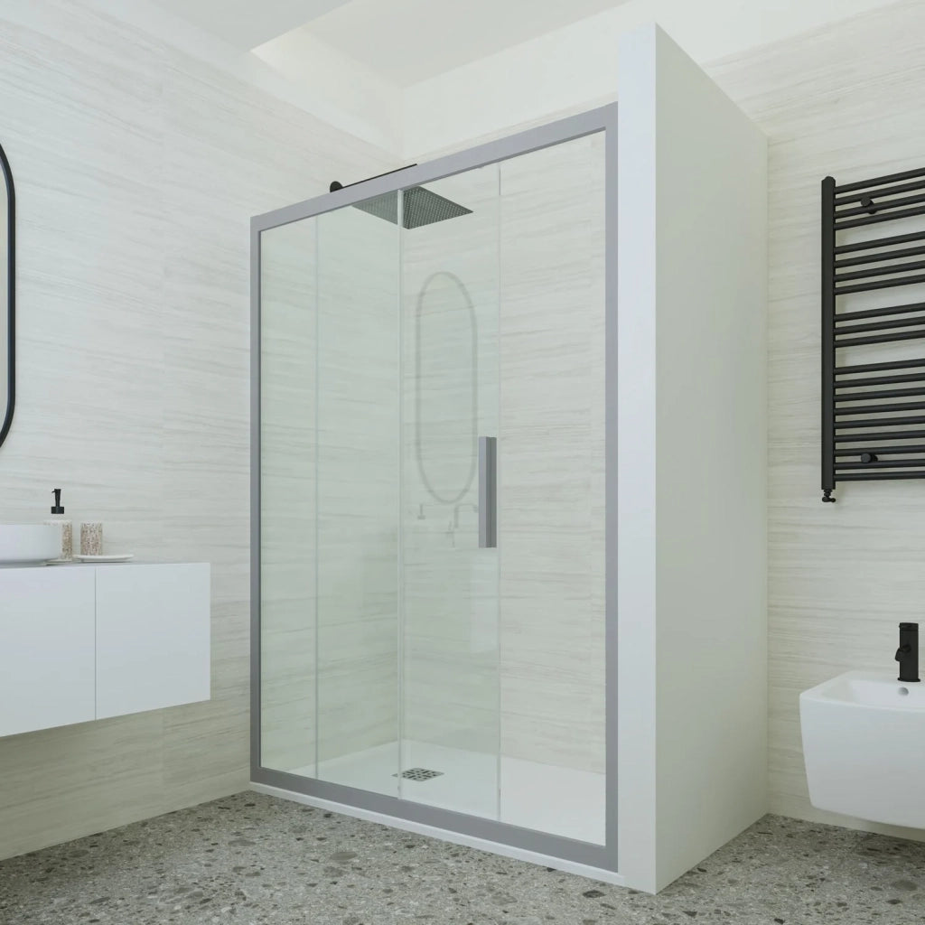 Porta doccia scorrevole 170 CM H 200 Vetro Trasparente Profilo Silver mod. Deco