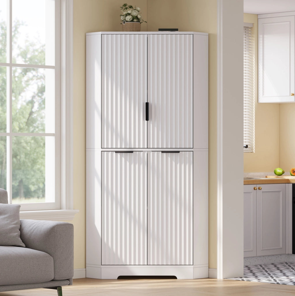 Mobile angolare ULEVR 60x60x172 cm con ripiani regolabili e vani chiusi, bianco in MDF