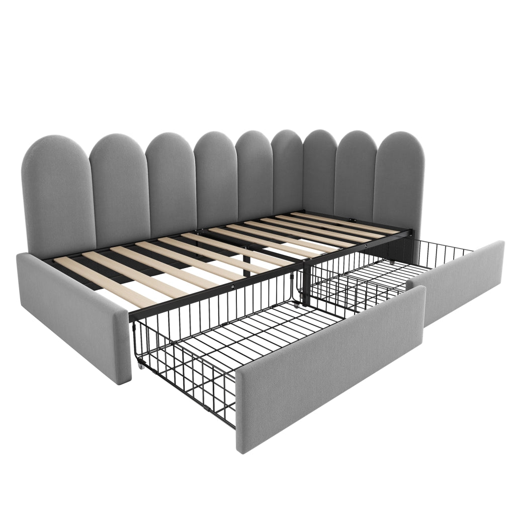 Letto singolo contenitore in velluto grigio 90x190 cm