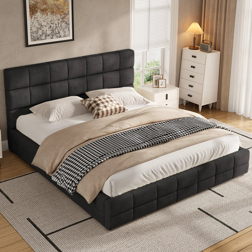 letto a piattaforma imbottito mdf multistrato velluto nero 180 x 200 cm