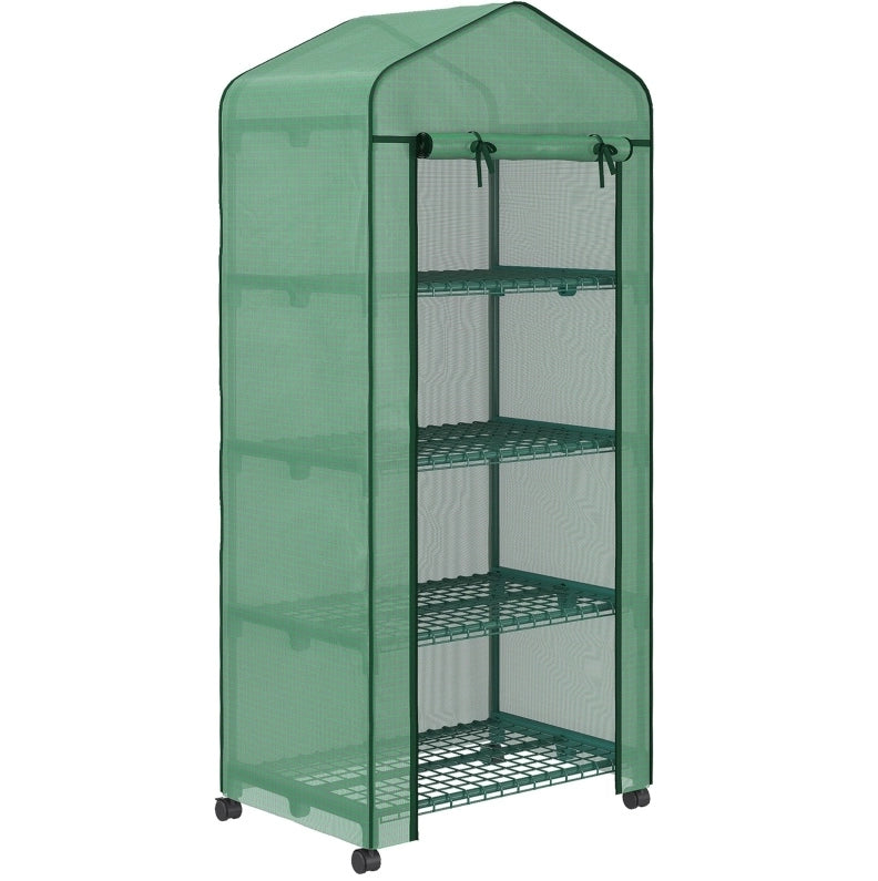 Mini serra da giardino con 4 ripiani, 69 x 50 x 165 cm, verde