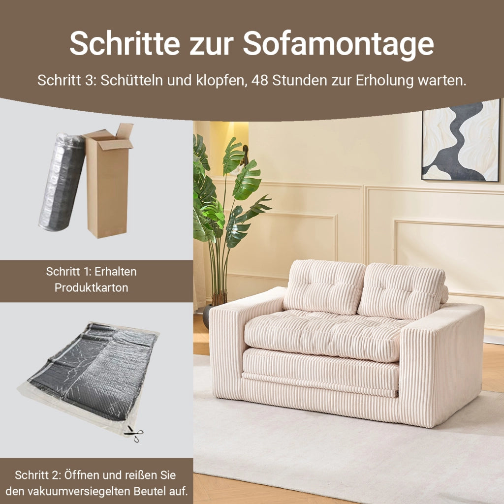Divano Letto 2 Posti con Memory Foam ¨C Xylo ¨C Velluto a Coste, Compatto