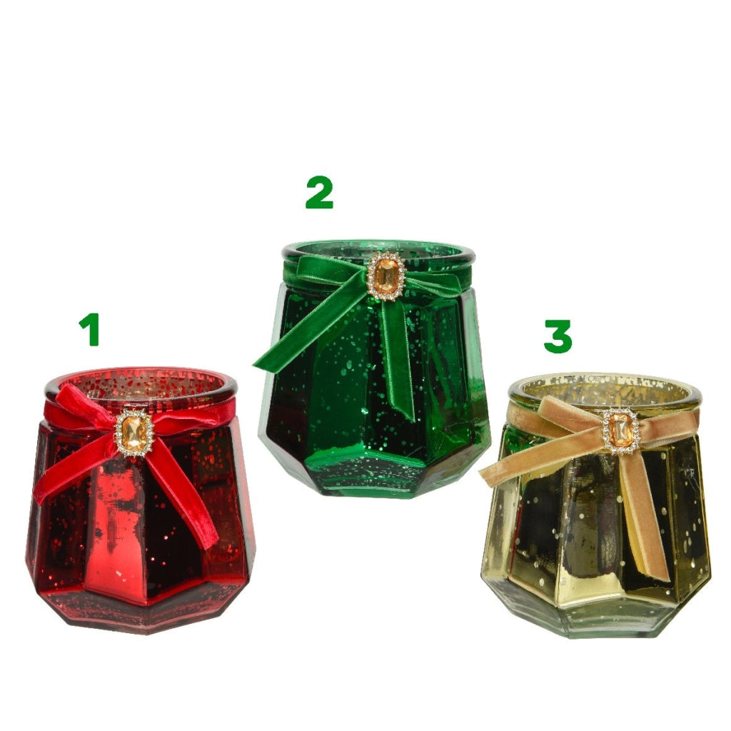 Portacandela glitter con fiocco