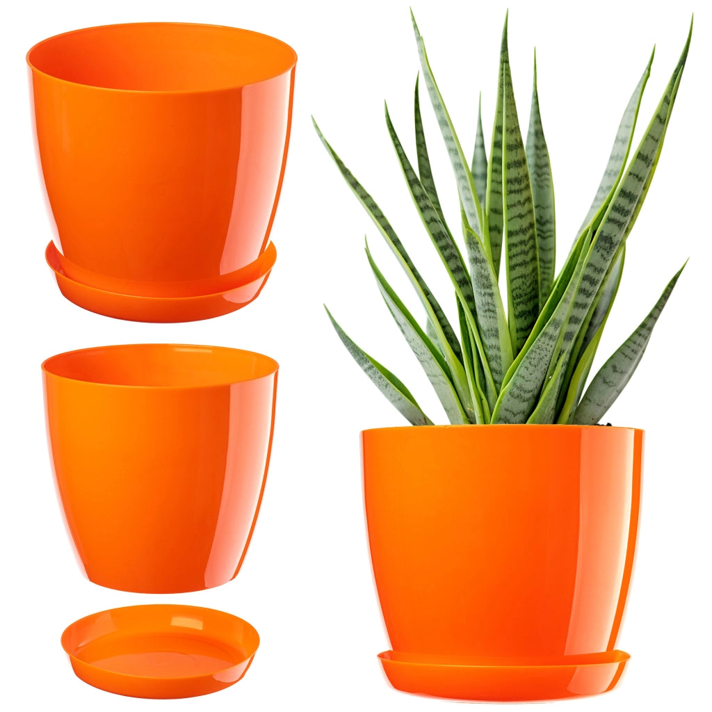 Vaso da fiori KADAX con sottovaso e coperchio in plastica, 12 cm, arancione.