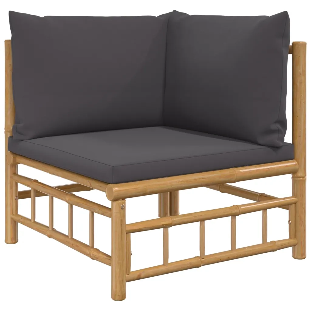 Set Salotto da Giardino 9pz con Cuscini Grigio Scuro Bambù 3155228