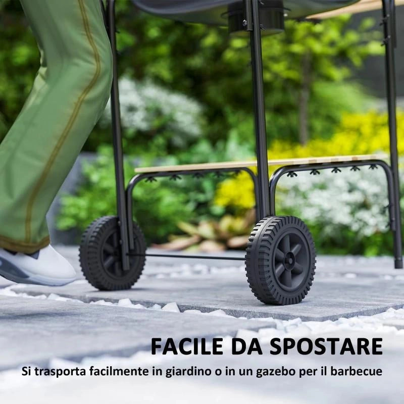 BARBECUE A CARBONE CON 3 RIPIANI E RUOTE, COPERCHIO CON PRESA D'ARIA REGOLABILE, ROSSO