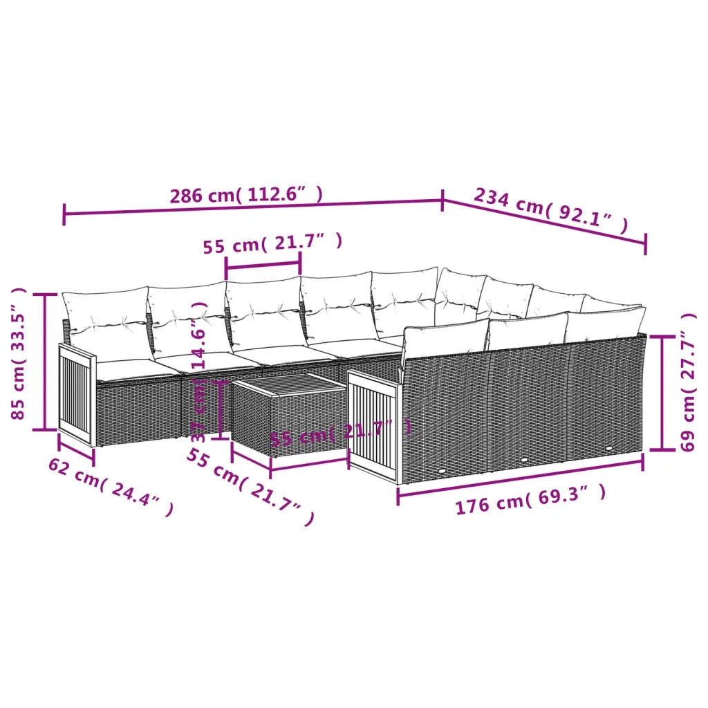Set Divani da Giardino 11 pz con Cuscini in Polyrattan Nero 3228023