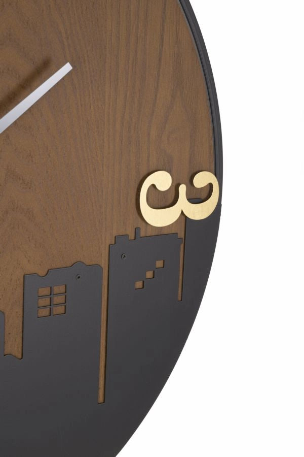 Orologio da Muro City 60x2x60 cm in Ferro e MDF Nero e Marrone e Oro