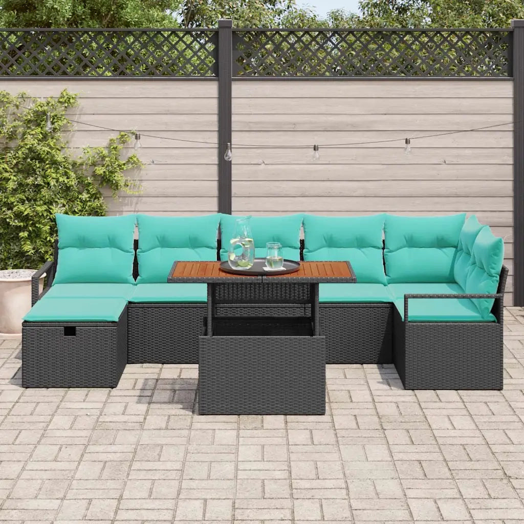 Set Divano da Giardino con cuscino 8 pcs Nero polyrattan 3360008