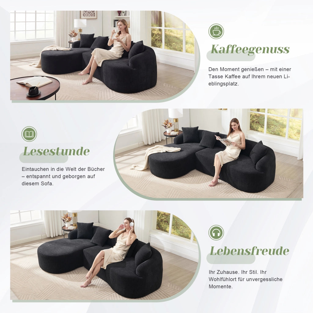 Divano modulare angolare 3 posti con chaise longue sinistra in chenille nero
