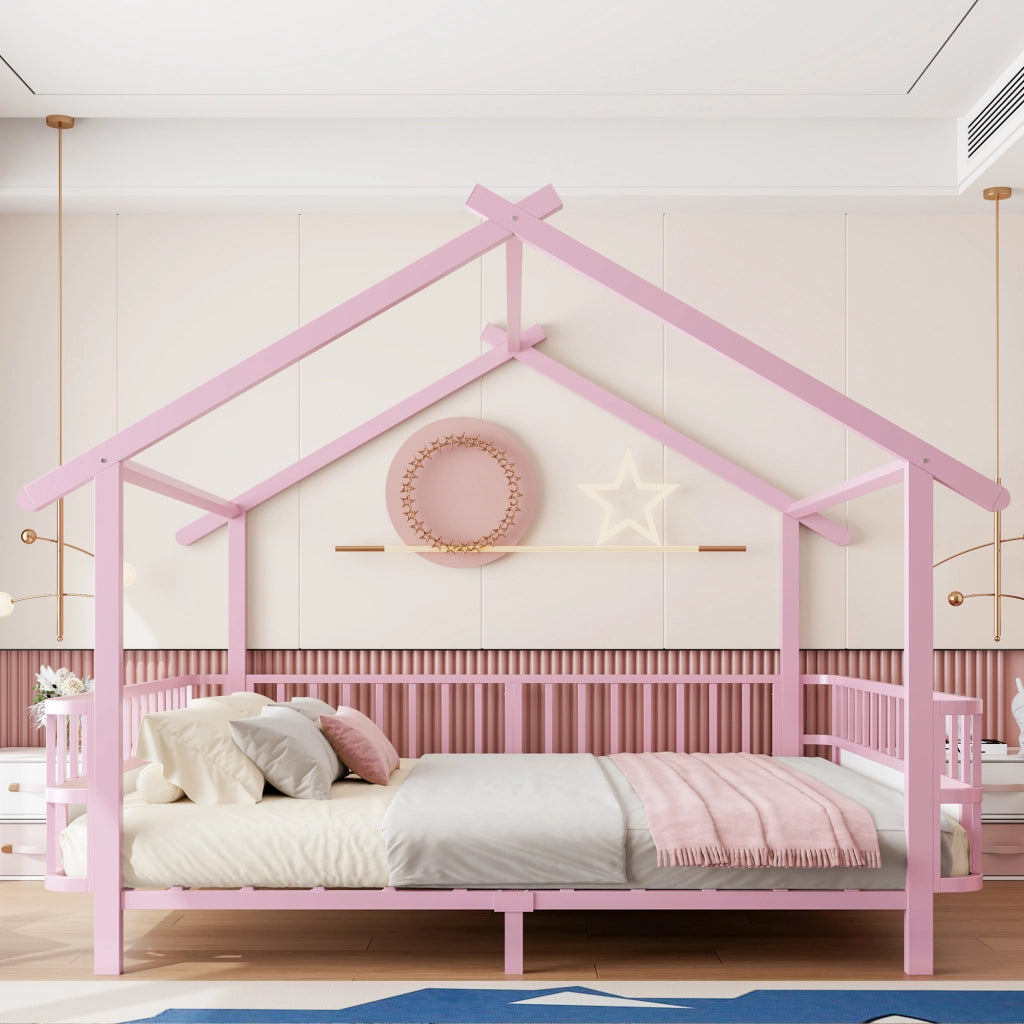 Letto a casetta 140x200 cm in metallo rosa