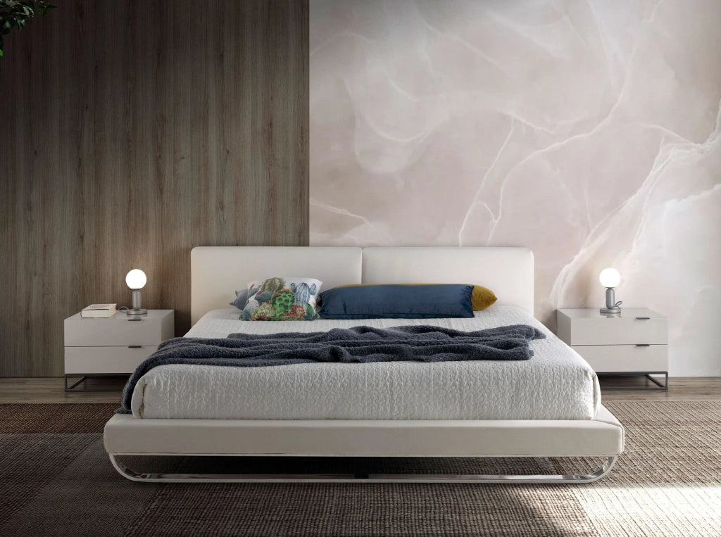 Comodino in legno grigio e acciaio nero