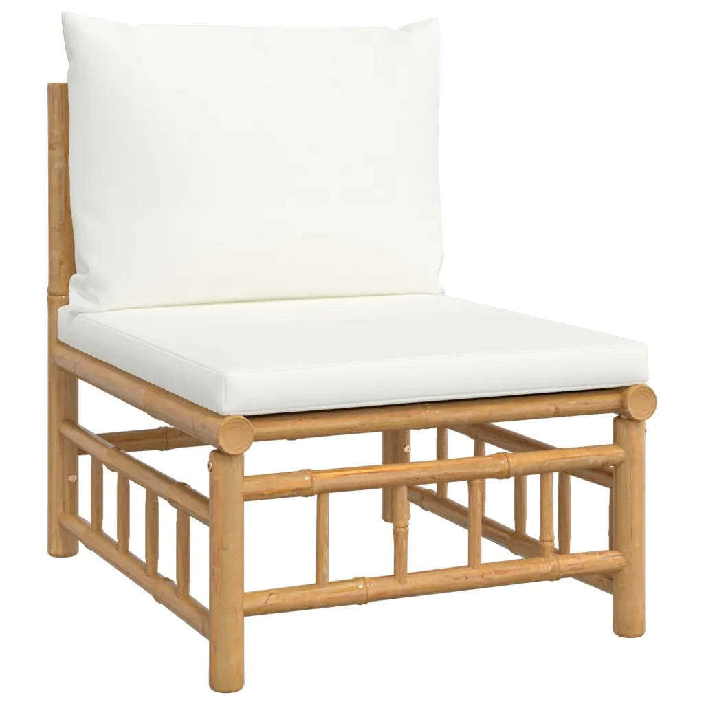 Set Salotto da Giardino 8pz con Cuscini Bianco Crema in Bambù 3155191