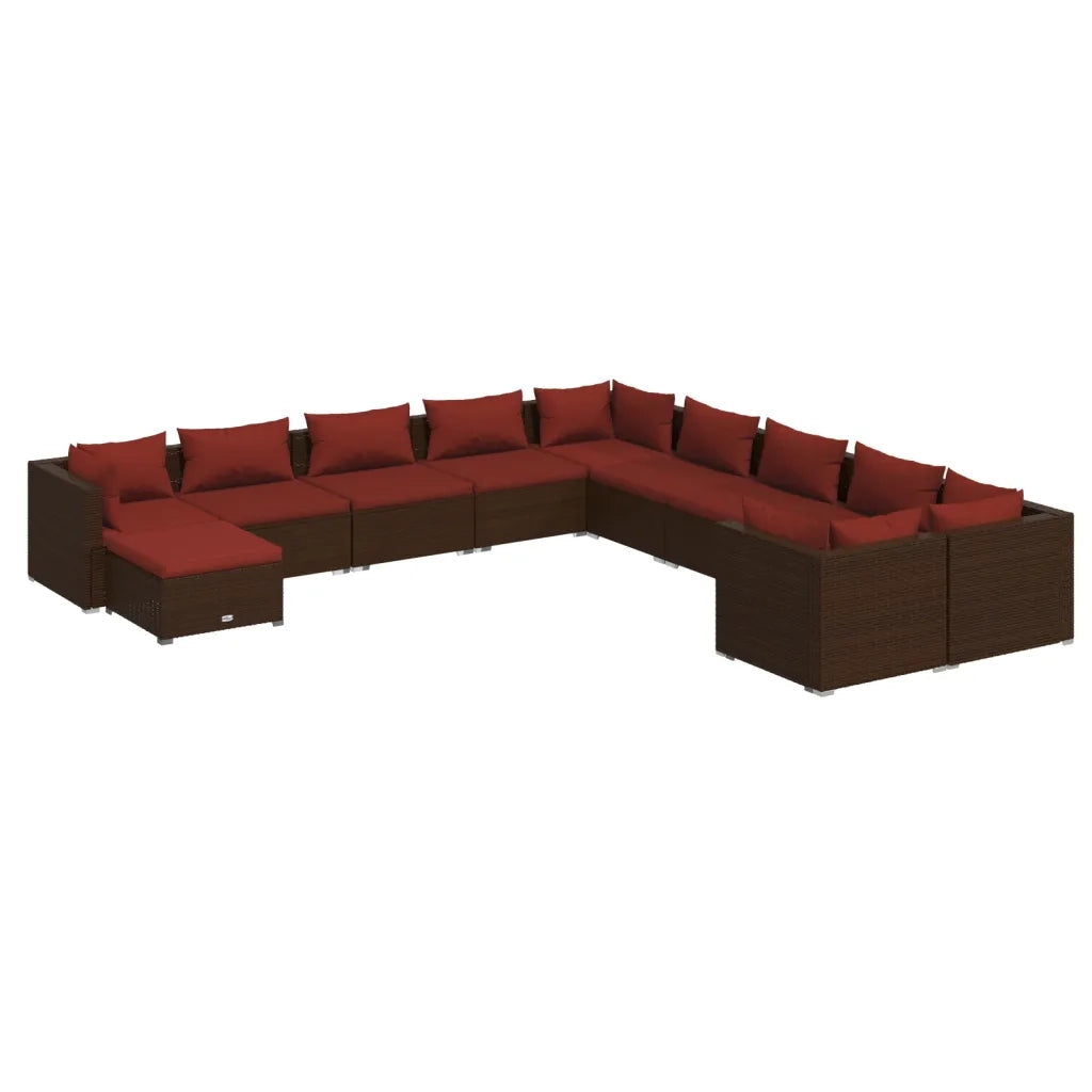 Set Divani da Giardino 11 pz con Cuscini in Polyrattan Marrone 3102707