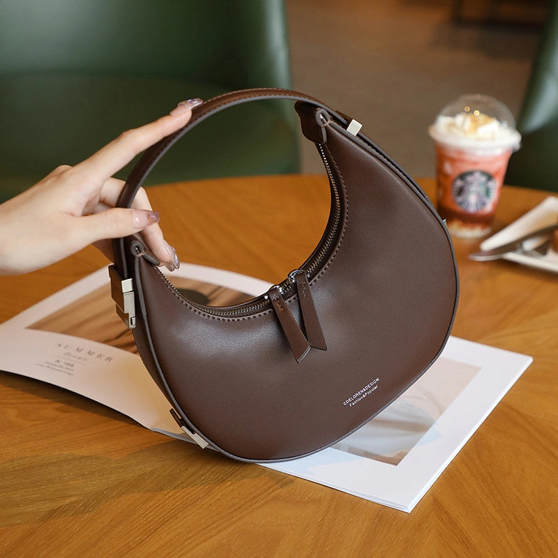 Borsa a mano da donna Moon in vera pelle marrone