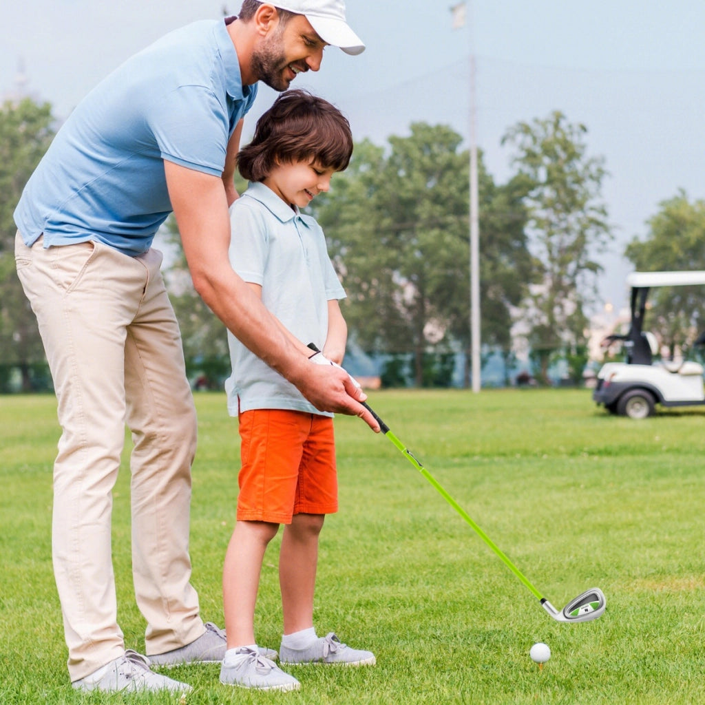 Junior 7 iron per bambini di et¨¤ 8-10 anni con albero in fibra di vetro e testa coperta, Mazza da pratica junior Verde