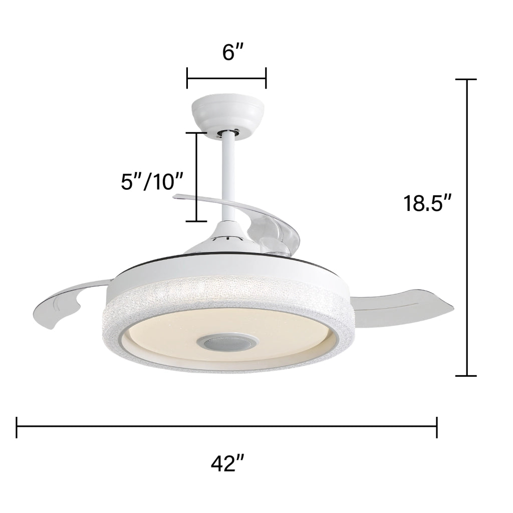 Ventilatore da soffitto RGB con luce LED dimmerabile da 36 W; controllo via app e telecomando Bluetooth bianco