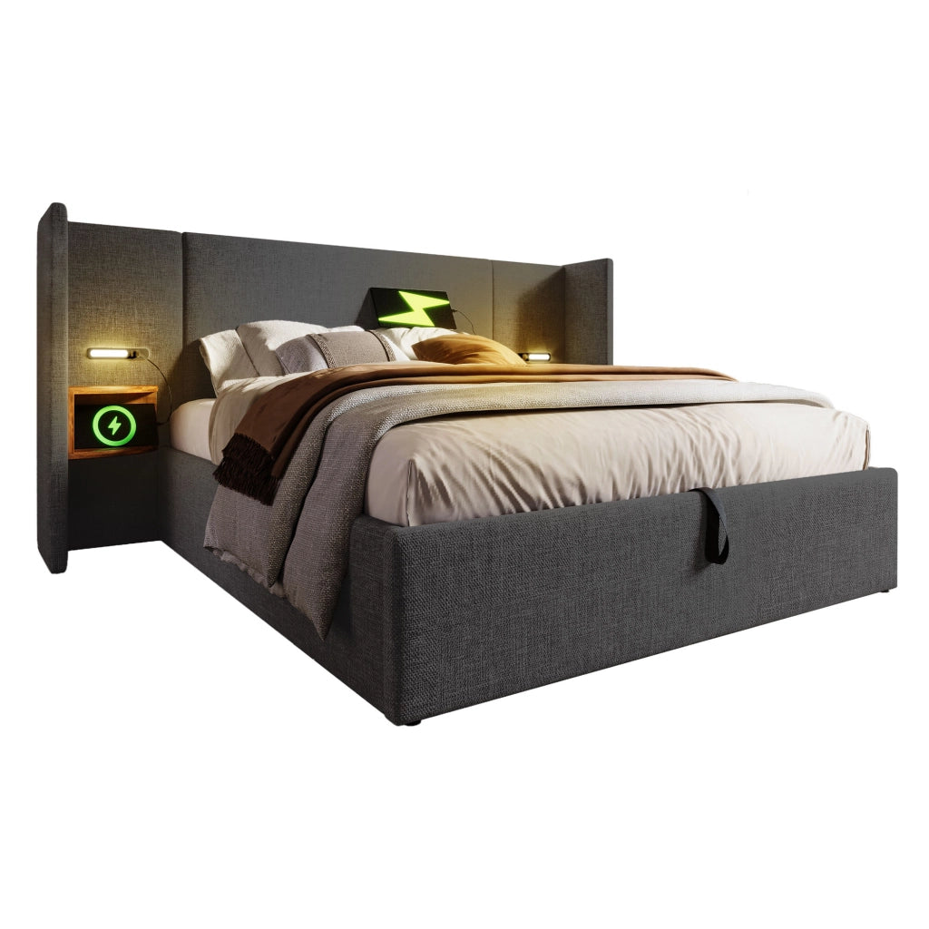 Letto matrimoniale contenitore 180x200 grigio con comodini integrati