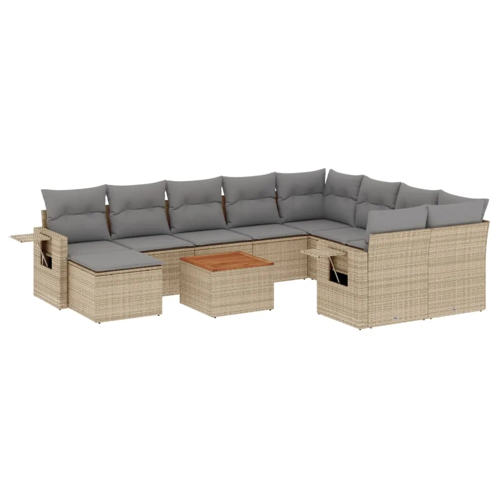 Set Divani da Giardino 11 pz con Cuscini Beige in Polyrattan 3224855
