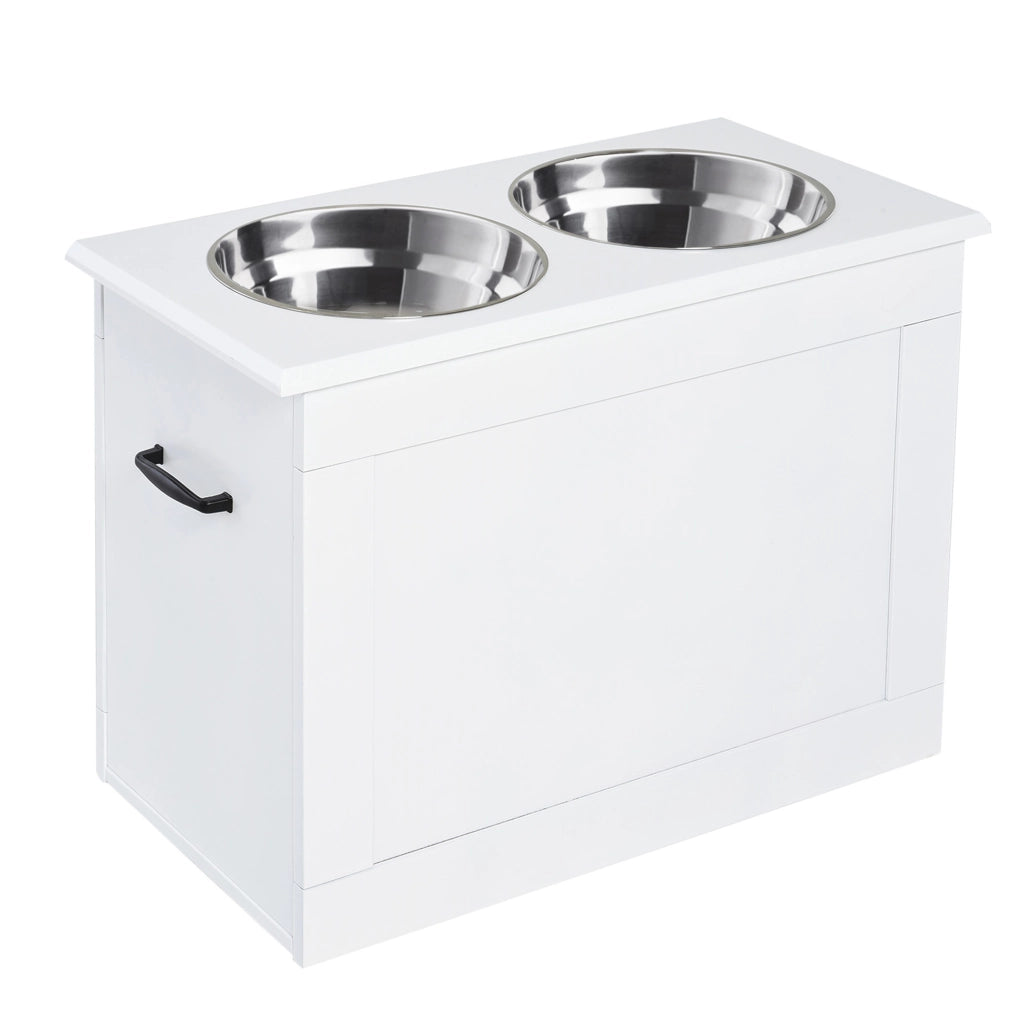 Supporto rialzato per ciotole 60x30x41 cm MDF bianco 2 x 2000 ml con vano