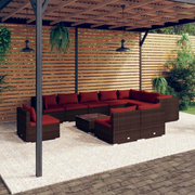 Set Divani da Giardino 11 pz con Cuscini in Polyrattan Marrone 3102603