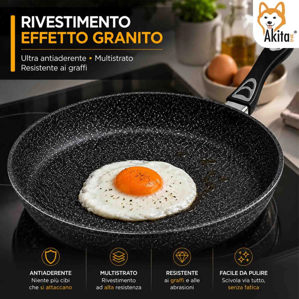 Akitaink Padella 26 cm Antiaderente Effetto Granito Induzione