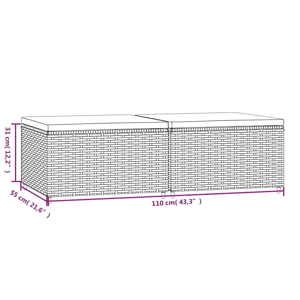 Poggiapiedi da Giardino con Cuscini in Polyrattan Nero 319741