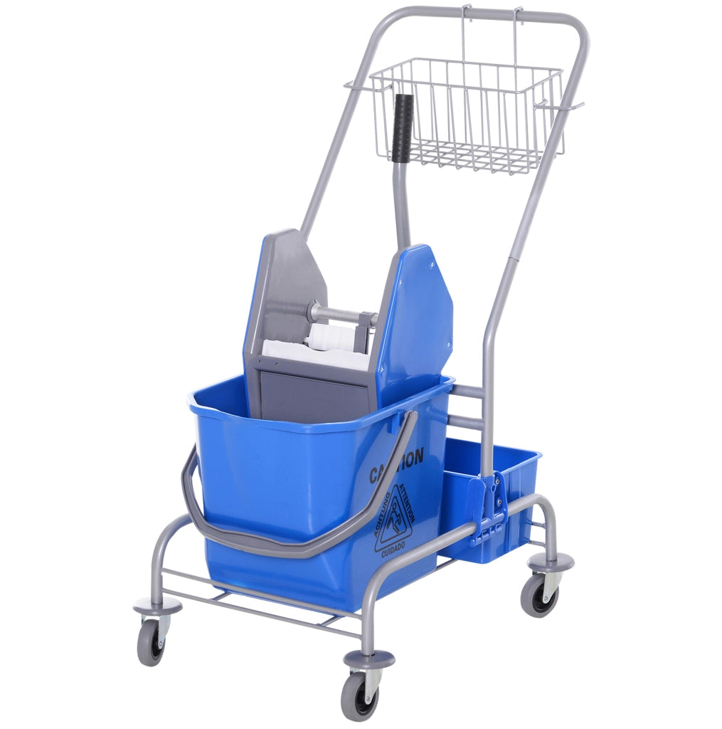 Carrello pulizie professionale con secchio da 25 L, strizzatore e 4 ruote, blu