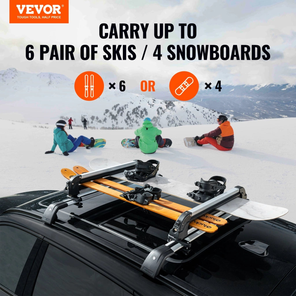 Portasci e Snowboard da Tetto Auto CT-8916 805 mm in Alluminio Universale per 6 Paia di Sci o 4 Snowboard con Serratura Antifurto e Gomma Protettiva