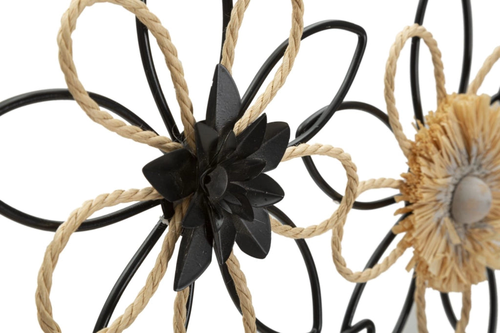 Pannello Raffia Flow 60x4x35 cm in Ferro e Rafia Marrone e Nero
