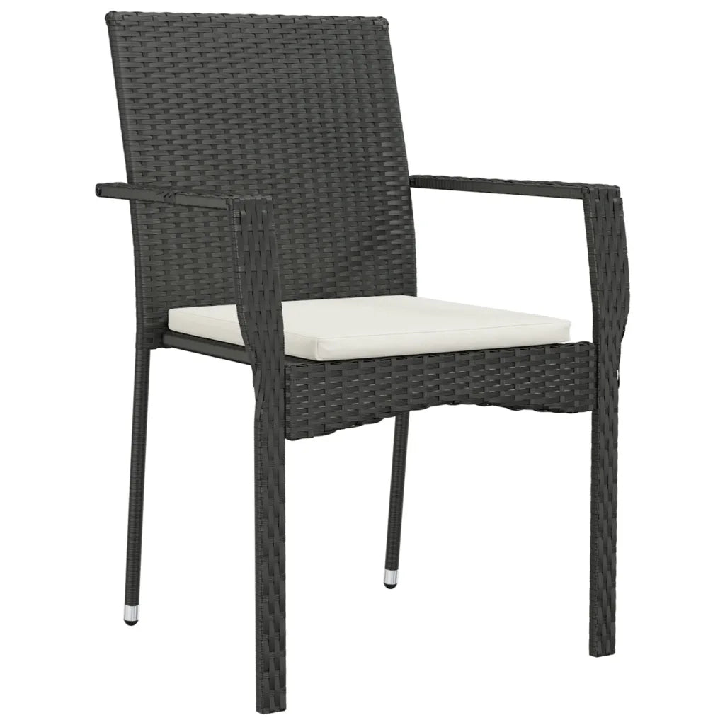 Set da Pranzo da Giardino 7 pz Nero con Cuscini in Polyrattan 3184990