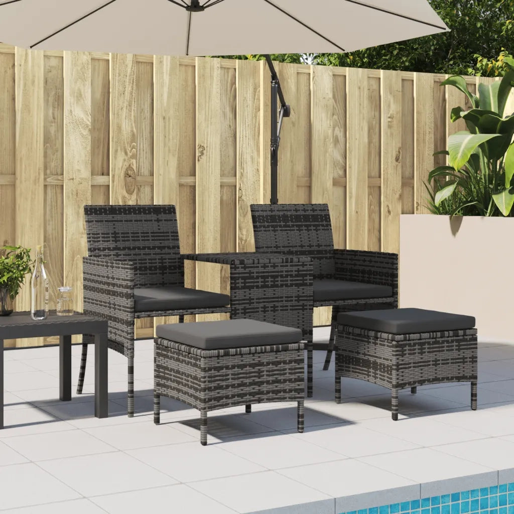 Divano da Giardino a 2 Posti Tavolino e Pouf Polyrattan Grigio 313593