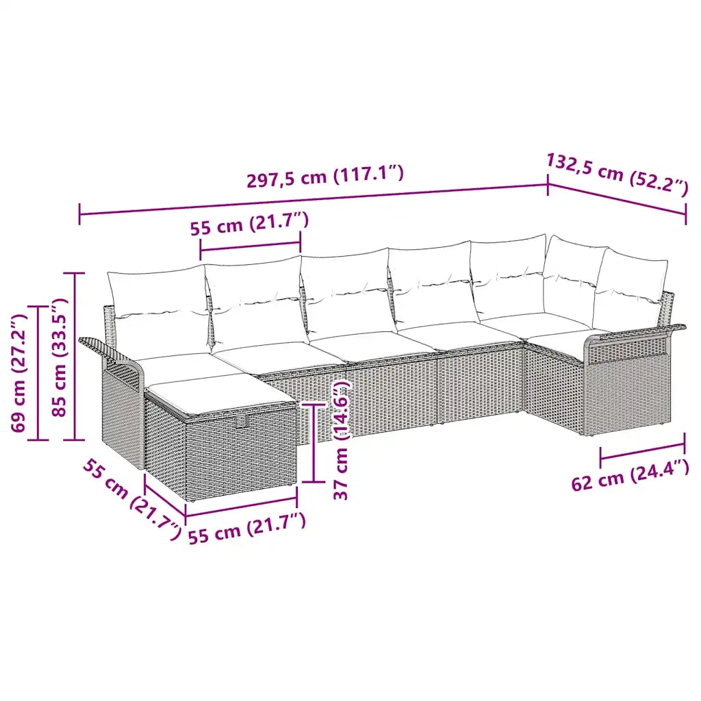 Set Divano da Giardino con cuscino 7 pcs Nero polyrattan 3358902