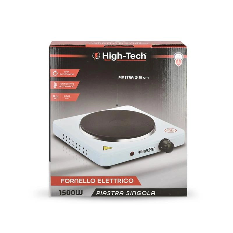 HIGH-TECH FORNELLO ELTTRICO CON PIASTRA SINGOLA 1500W Ø18 CM SPIA DI ACCENSIONE + TERMOSTATO CAVO 1 MT