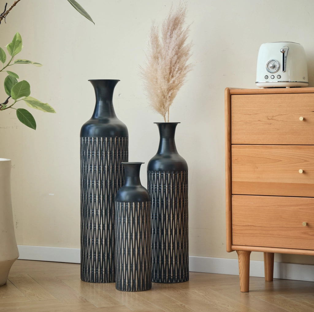 VASI DA TERRA Set da 3 pezzi 50/66/83 cm Metallo Nero
