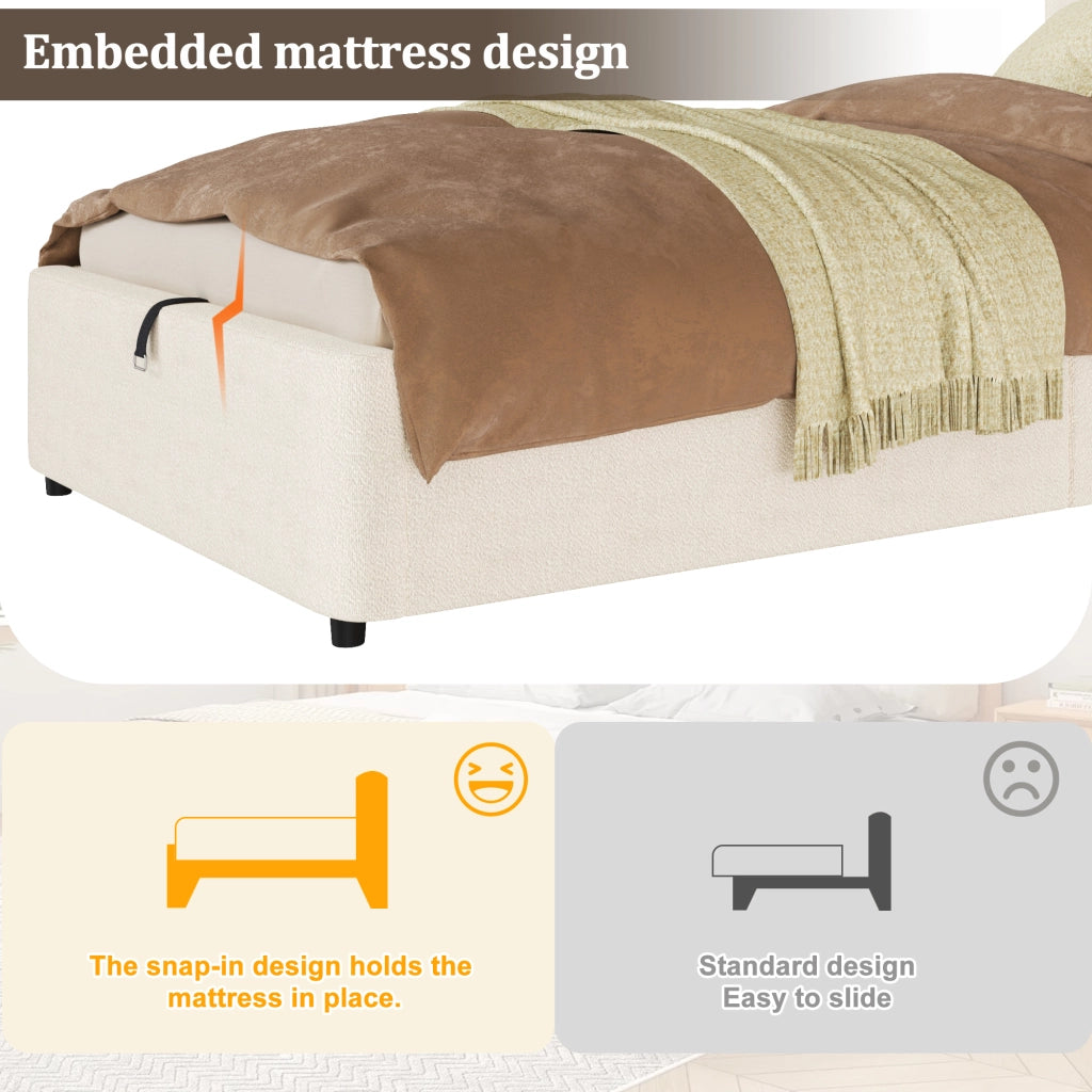 letto imbottito bouclé beige 90 x 200 cm