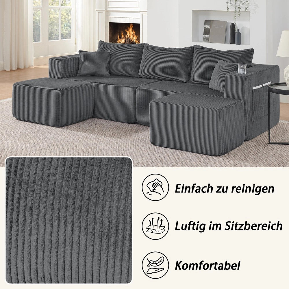 Divano angolare 3 posti ¨C Minimal ¨C velluto grigio imbottito con cuscini