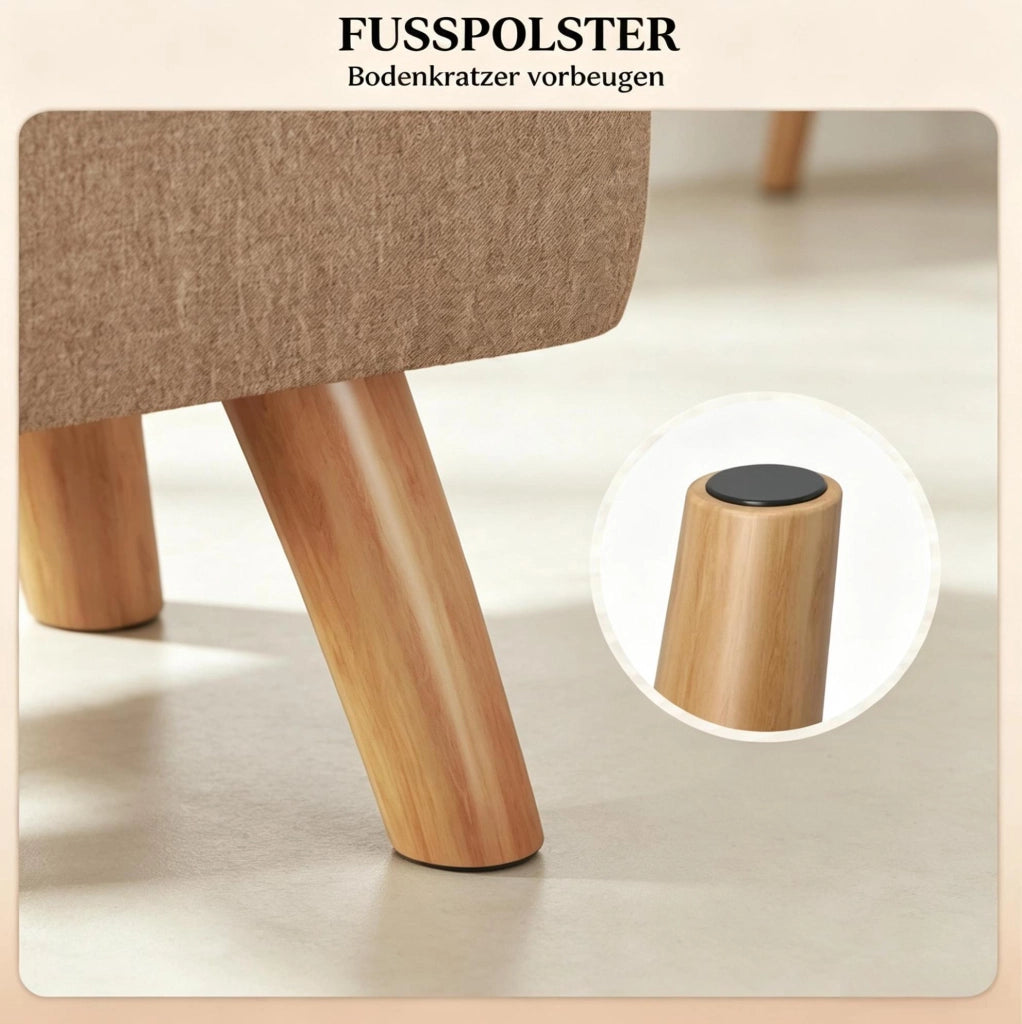 Pouf poggiapiedi imbottito in lino marrone chiaro 27 cm