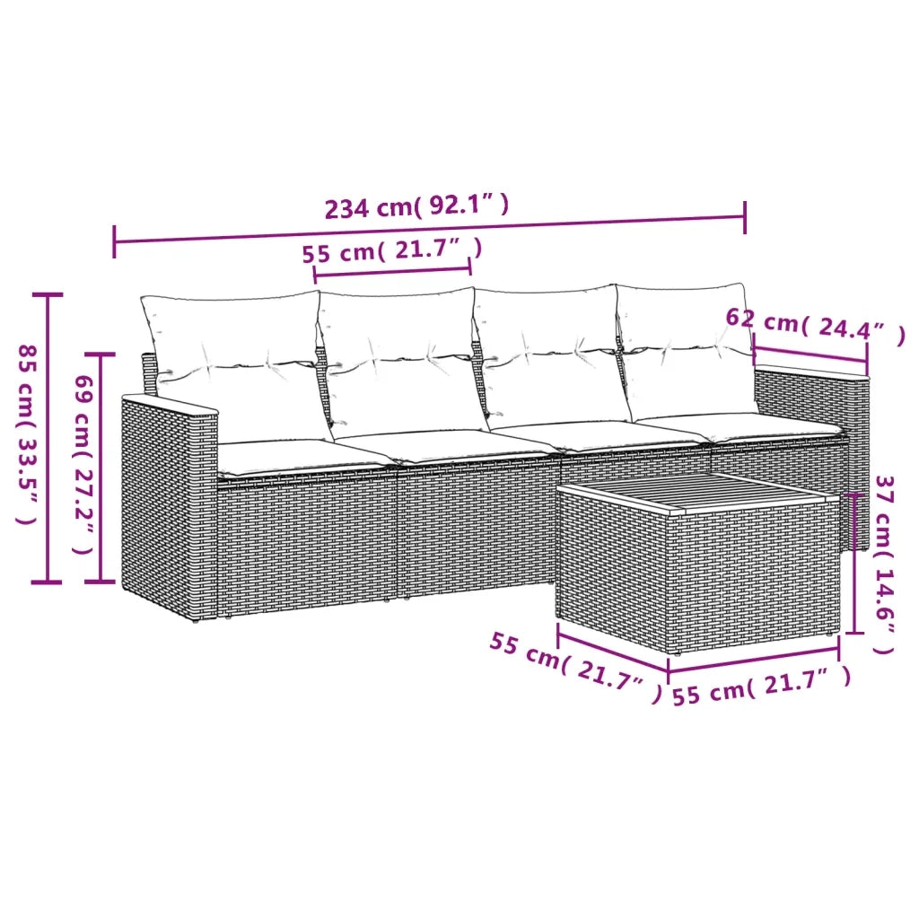 Set Divani da Giardino 5 pz con Cuscini in Polyrattan Nero 3225776