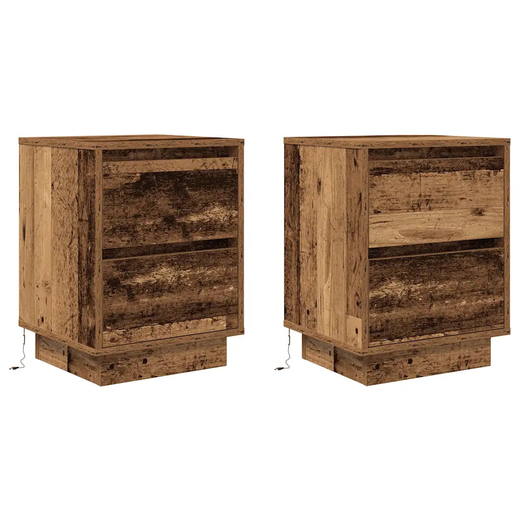 Comodini con Luci a LED 2 pz Legno Antico 38x34x50 cm 861298