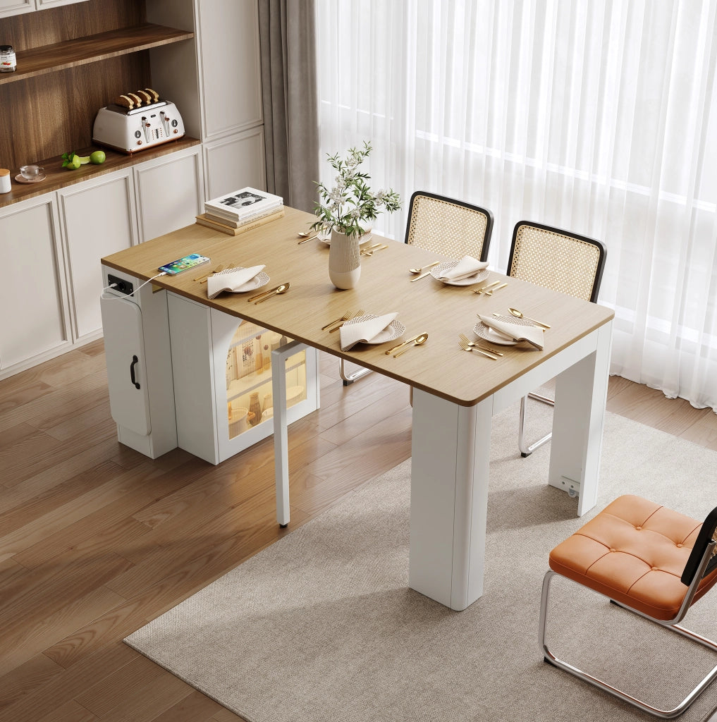 Isola cucina allungabile con ruote, LED e prese USB-C