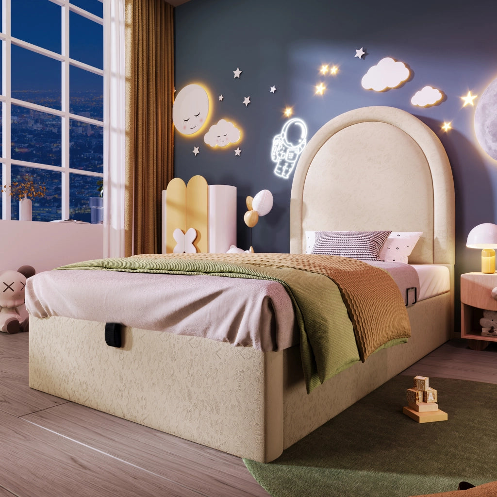 Letto imbottito beige 90x200 cm con materasso