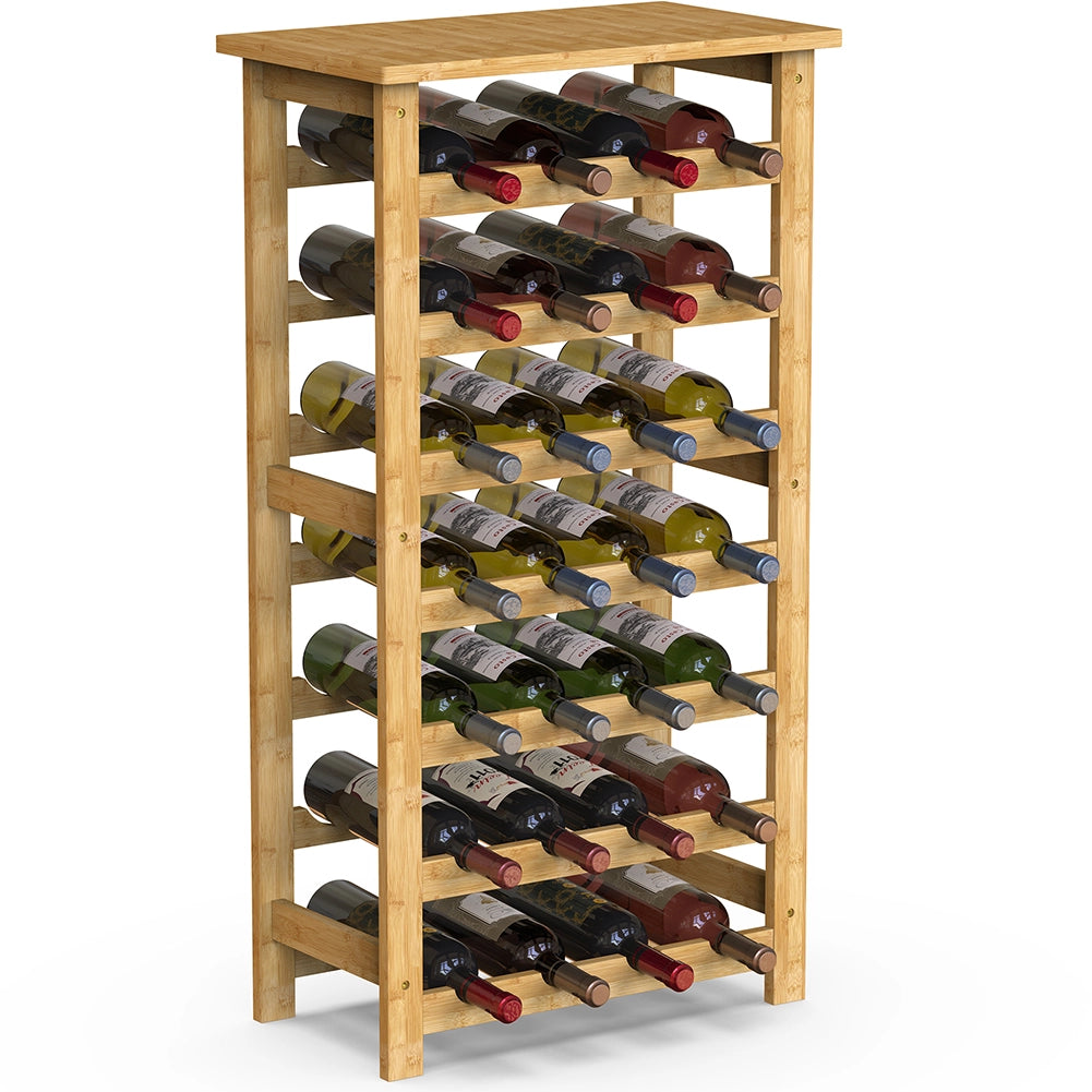 Cantinetta Portavino in Legno Bambù Naturale con 28 Scomparti Bar Portabottiglie