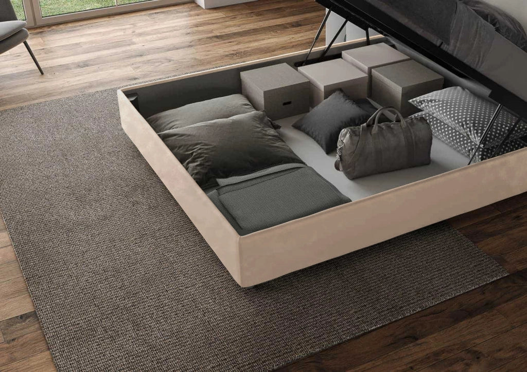 Letto Matrimoniale Francese 140x200 cm con Rete e Contenitore Agueda Sabbia