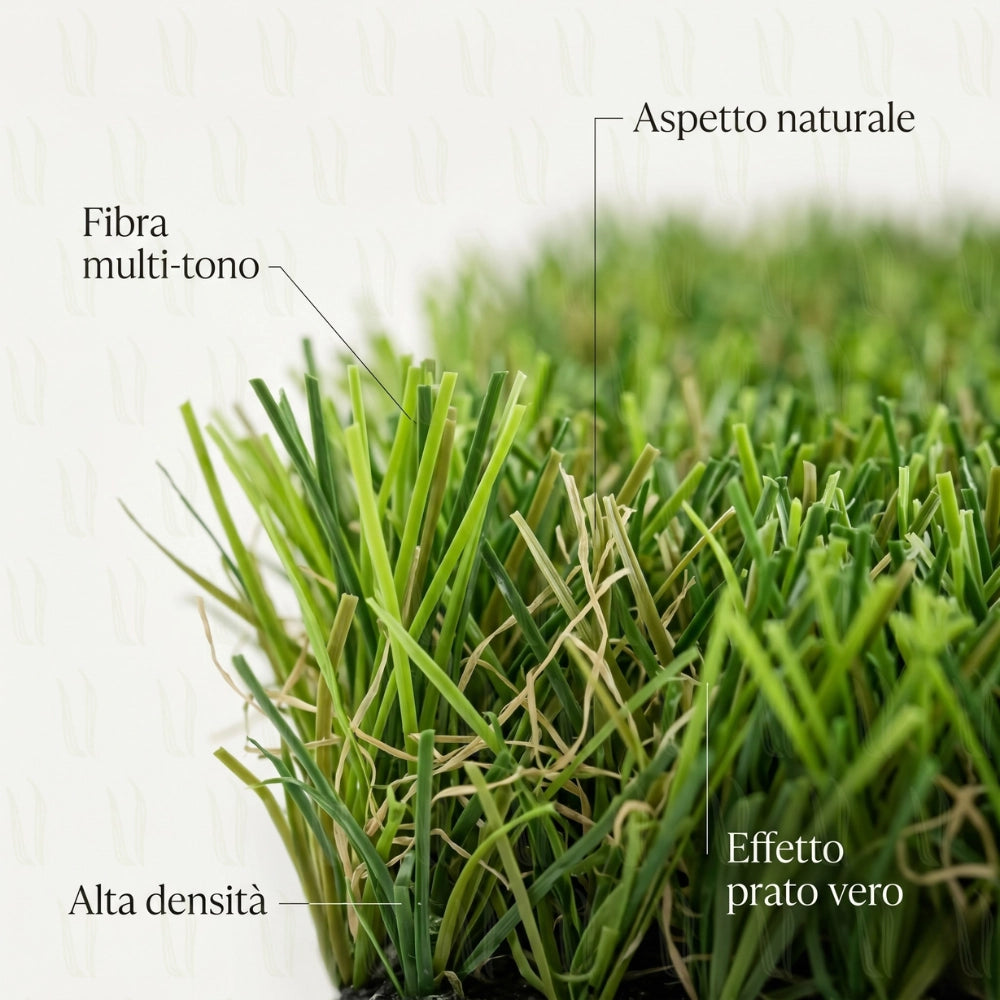 Erbabella rotolo prato erba sintetica 45 mm drenante effetto reale giardino e terrazzo *** misura 2 x 10 m, confezione 1