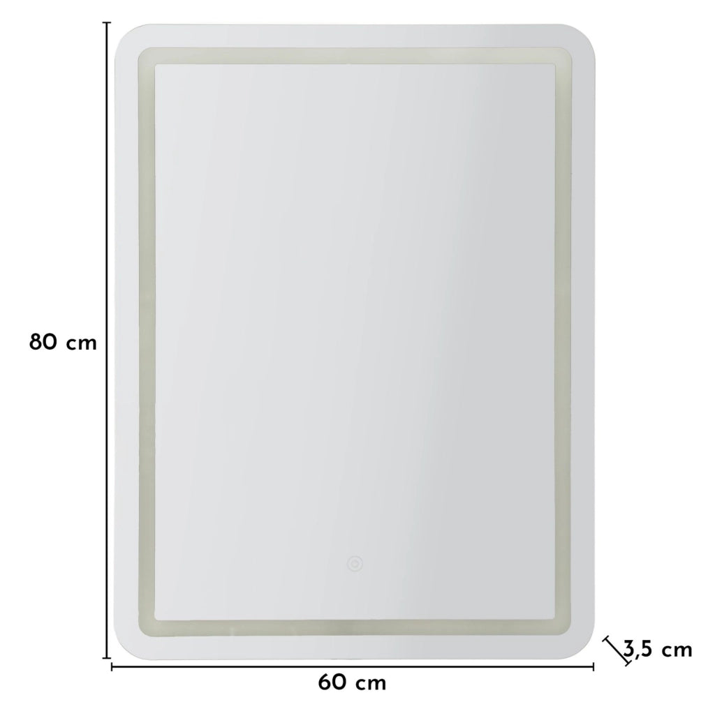 Specchio da Muro LED Simple Rett, 60x3,5x80 cm in Specchio Argento