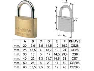 LUCCHETTO OTTONE ARCO NORMALE 22010- - mm.30 KA (art.22010300KA) - 1 pezzi CISA
