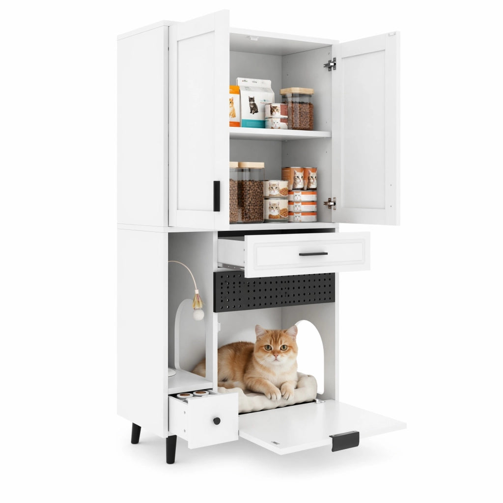 Armadio per gatti 80x40x161 cm in legno composito bianco con angolo riposo